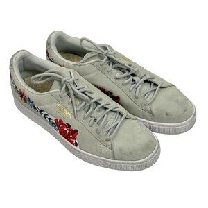 Women's PUMA Suede Hyper Floral Embroidery Embellished Size 9.5 US Shoes Grey